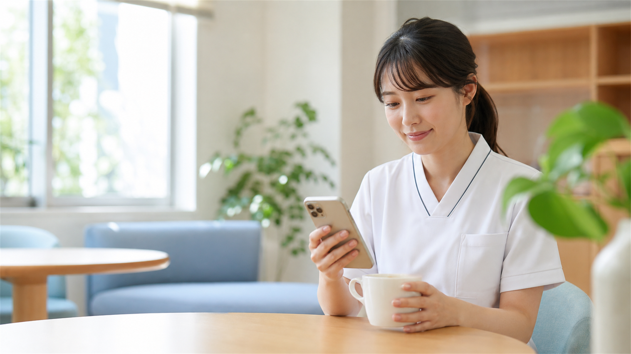 記事を読んで情報を整理する看護師