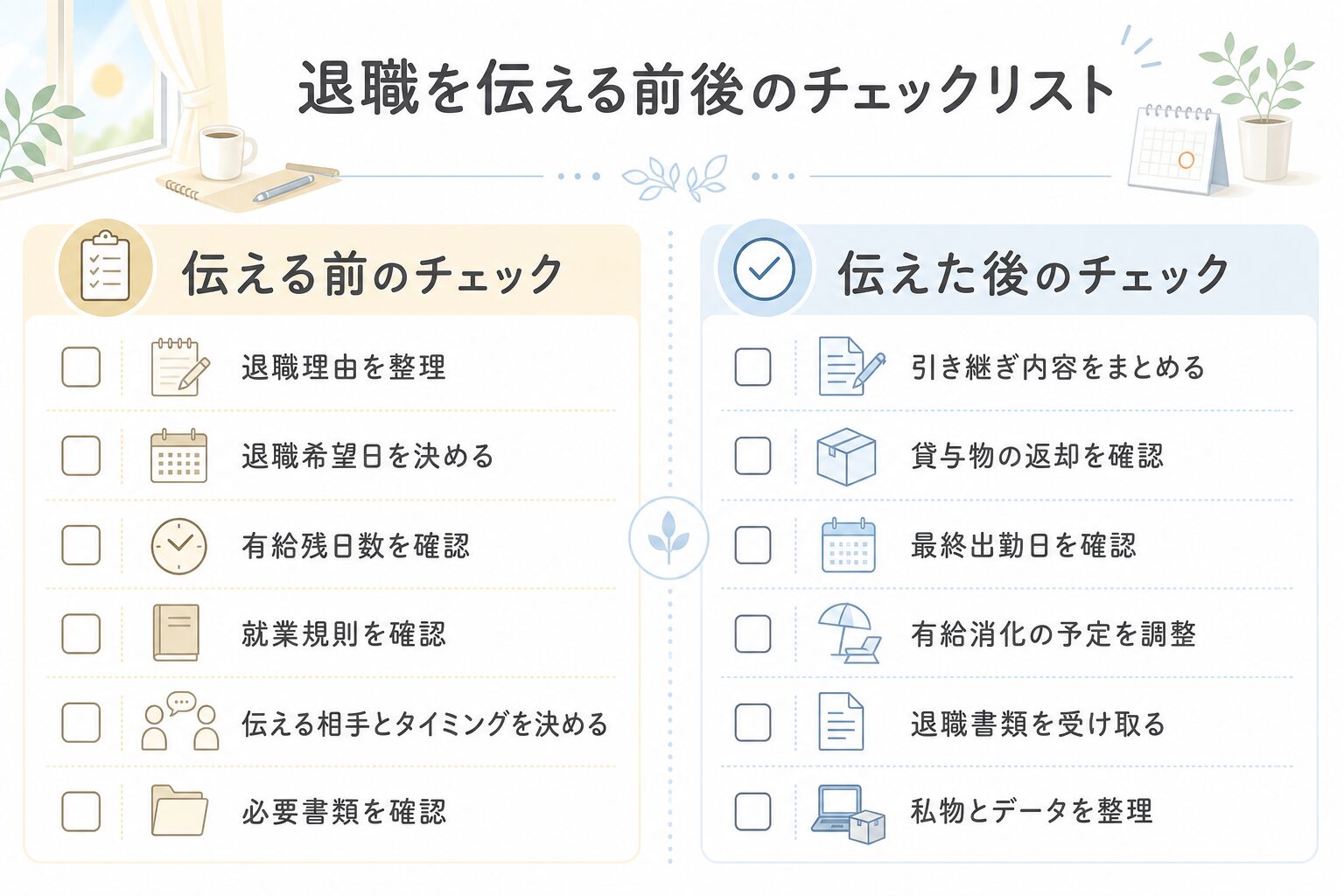 退職を伝える前後のチェックリスト