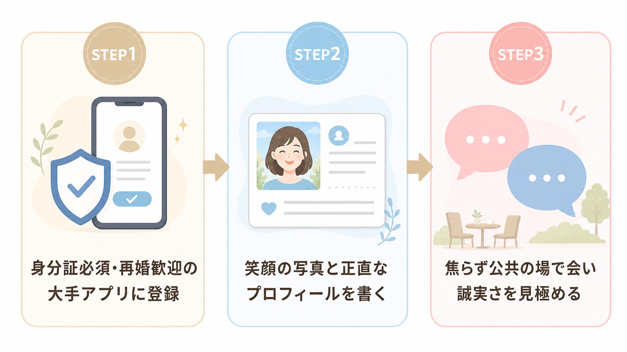 再婚活はじめての3ステップのフローチャート