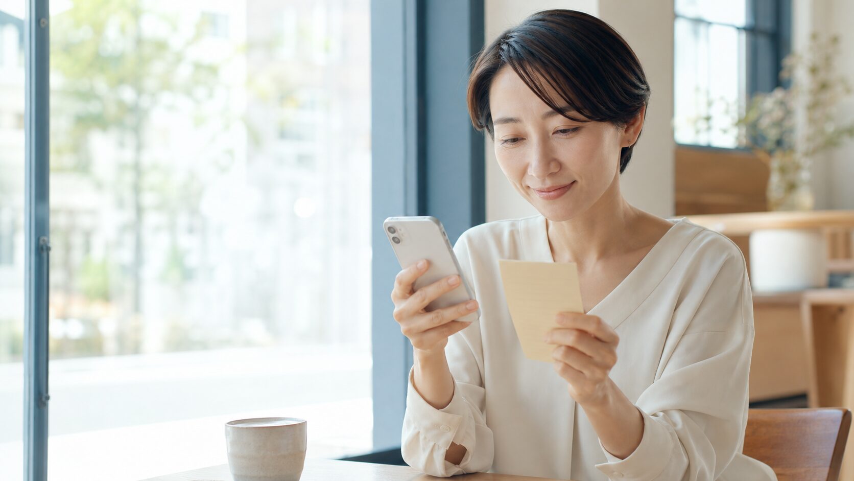 スマホとノートを前に再婚の進め方を比べて考える看護師